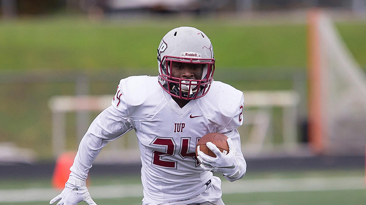 Senior running back Justice Evans said he works hard to stay focused, so he's ready when competition resumes. (IUP Athletics)