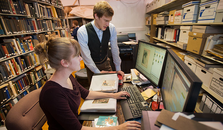 History students researching documents