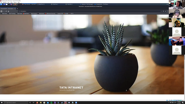 Screenshot of the web page on the vulnerable box, which has an image of a plant in a pot on a table and the words TATA Intranet