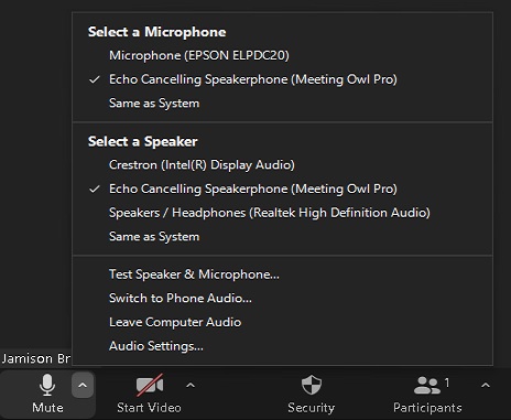 Owl Camera Selecting Microphone and Audio