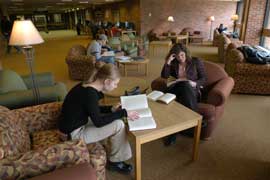 Students studying in the alcove of the Stapleton Library