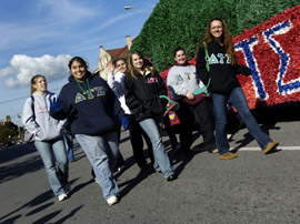 Sorority students take part in the annual Homecoming parade Sorority students take part in the annual Homecoming parade