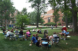 People picnicking in the Oak Grove