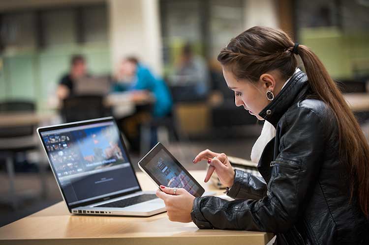 A Student Using a Tablet