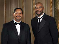 IUP President Tony Atwater, left, with Keenan Holmes, winner of the Presidential Legacy Award for Civic Service