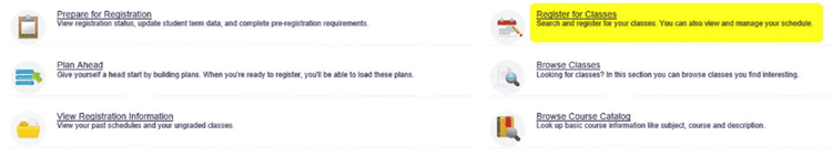 Then select Register for Classes from the menu