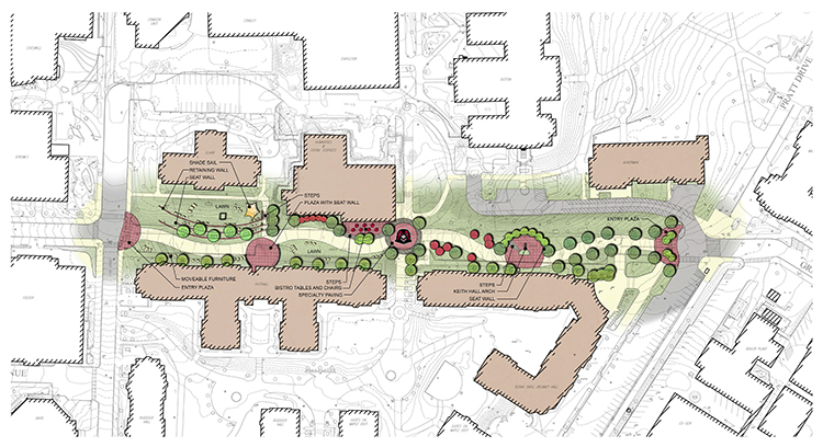 Artist rendering of the proposed Grant Street Park project at IUP
