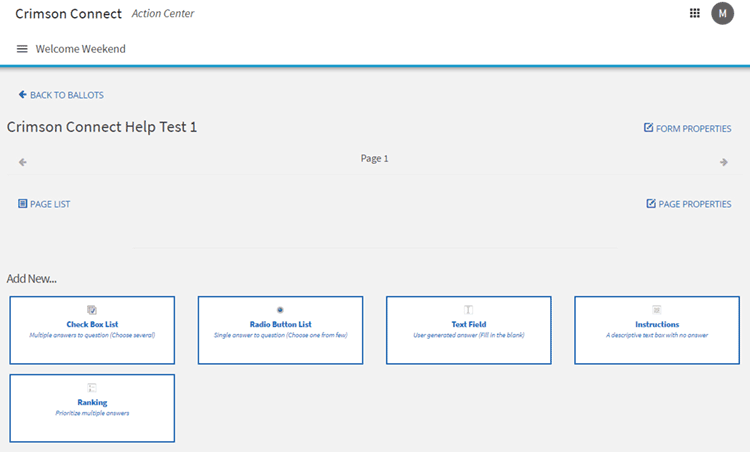 Main screen used when creating ballots for your election