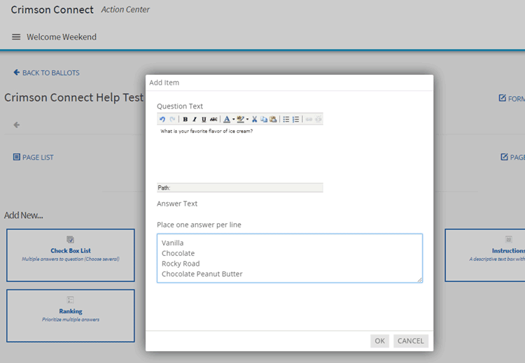 Form used to add ballot questions