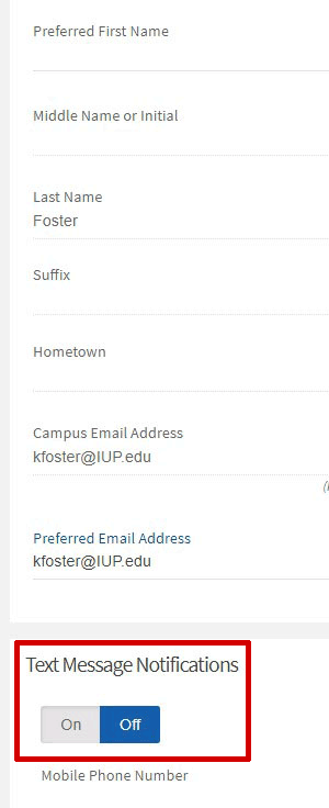 Providing your cell phone number and turning this feature “On” allows for organizations you are a part of within Crimson Connect to send you text messages.