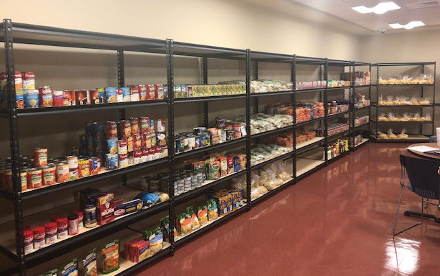 Shelves of food inside the IUP Food Pantry and Help Center