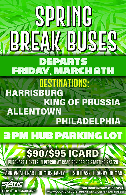 This is the official poster for Spring Break Buses 2020.