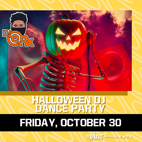 halloween dj dance party virtual with qrx logo