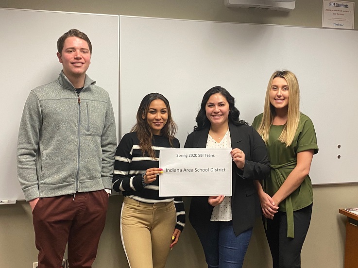 SBI Team Spring 2020 - Indiana Area School District - Neil Papageorge, Alexis Nash, Amber Pferdekamper, and Breanna Barnes. SBI Team Spring 2020 - Indiana Area School District - Neil Papageorge, Alexis Nash, Amber Pferdekamper, and Breanna Barnes.