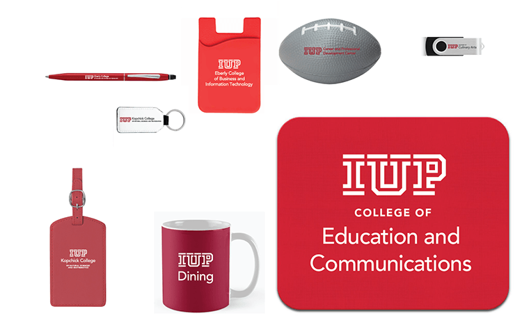 examples of merchandise with IUP lockups on it