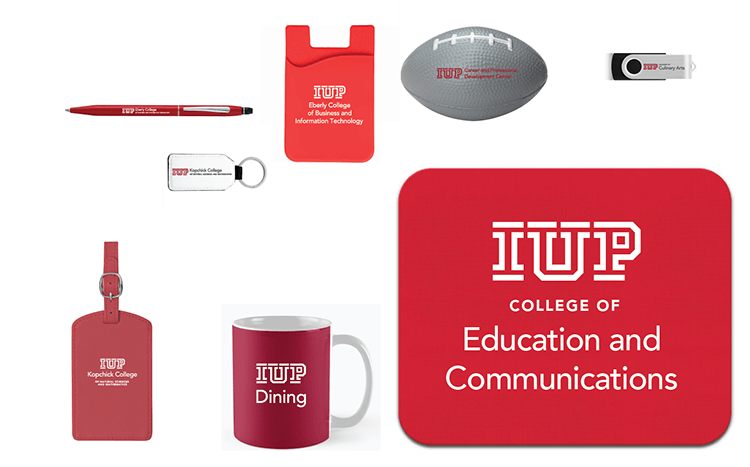 examples of merchandise with IUP lockups on it examples of merchandise with IUP lockups on it