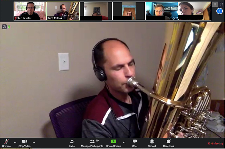 Zach Collins teaching brass master class via Zoom