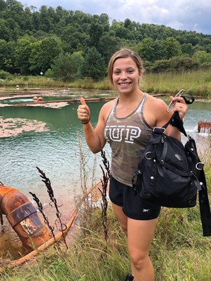 Sierra Earle collecting water samples at Tanoma Wetlands, August 2020