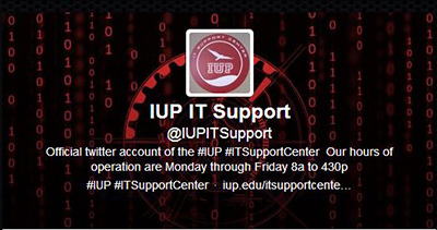 The IUP IT Support Center office hours are Monday–Friday 8:00 a.m.–4:30 p.m. The IUP IT Support Center office hours are Monday–Friday 8:00 a.m.–4:30 p.m.