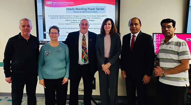 Left to Right: Dr. Madan Batra, Mrs. Kathy Baker (PhD student, presenter), Dr. James Rodger, Dr. Lisa Sciulli (presenter Marketing), Dr. Prashanth Bharadwaj, Dr. Framarz Byramjee